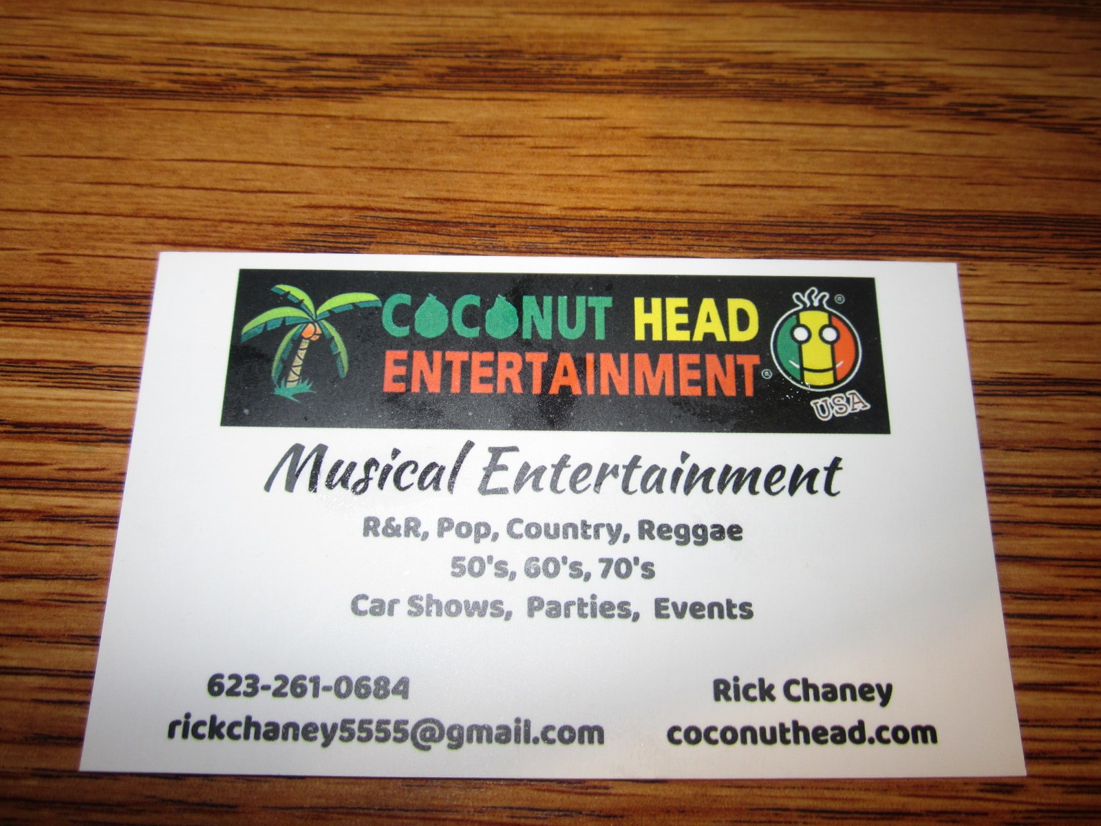 Coconut Head Entertainment business card — Rick Chaney